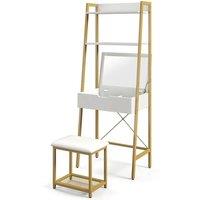 VOGREX 3-in-1 Vanity Desk with Shelf & Stool in White