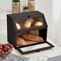 VOGREX Black 2-Tier Bamboo Bread Storage Box
