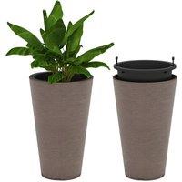 Kelvenix Tall Round Planter Set of 2 45cm Self-Watering Flower Pots in Brown | Size: 100g