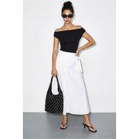 Bianco Lucci Women's High Waist A-Line Wrap Skirt with Tie Detail in White | Size: Small
