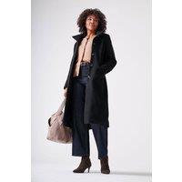 Klass. Women's Funnel Neck Boucle Coat in Black | Size: 14