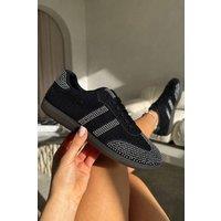 Love Lemonade Women's Crystal Downtown Chic Lace-Up Trainers in Black | Size: 5