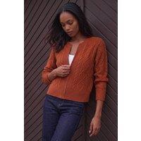 Roman Women's Knitted Cable Bomber in Orange | Size: 10
