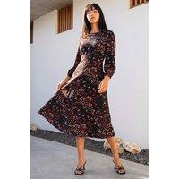 Roman Women's Petite Floral Print Midi Dress in Black | Size: 10