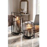 Living and Home Set of 2 Lantern Candle Holders in Black