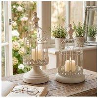 Living and Home 2pcs Vintage-Style Candlesticks Birdcage Candle Holders in White