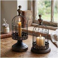 Living and Home 2pcs Vintage-Style Candlesticks Birdcage Candle Holders in Black