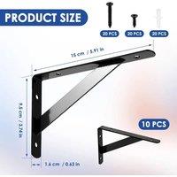 SPETLEK 10 Pack 6 Inch Cast Iron L Shelf Brackets Heavy Duty Wall Mount in Black
