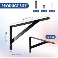 SPETLEK 10 Pack 8 Inch Cast Iron L Shelf Brackets Heavy Duty Wall Mount in Black