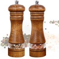 FLAVORA 2 x Manual Pepper Grinder Wooden Salt & Pepper Mill in Brown | Size: 0.6m2