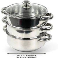 FLAVORA 3 Tier-22cm STEEL INDUCTION HOB STEAMER MULTI VEG in Silver | Size: 0.6m2