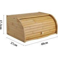 PAWNORA Bamboo Roll Top Bread Bin Large Wooden Kitchen Storage Box in Beige