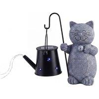 Emitto Solar Light Cat Garden Statue Ornament, Resin Metal, Stone Grey Black