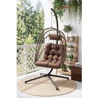 Garden Sanctuary Swing Hanging Egg Chair with Cushion & Headrest in Brown