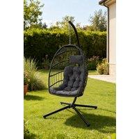 Garden Sanctuary Egg-Shaped Hanging Chair with Soft Cushion & Headrest in Grey