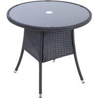 Garden Sanctuary Round Garden Rattan Tempered Glass Top Table with Parasol Hole in Black