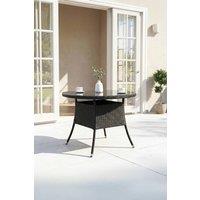 Garden Sanctuary Garden Rattan Tempered Glass Top Round Table with Parasol Hole in Black