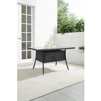 Garden Sanctuary Garden Rattan Tempered Glass Top Rectangular Table with Parasol Hole in Black
