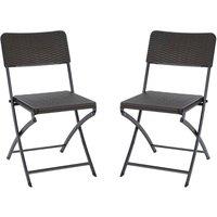Garden Sanctuary Set of 2 Outdoor Rattan Plastic Folding Chairs Black