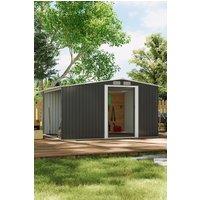 Living and Home 8x6 FT Garden Metal Storage Shed with 6.8x2.2 FT Log Store, Double Doors Lockable Weatherproof Outdoor Shed for Garden Tools in Black
