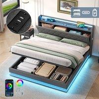 ModernLuxe Upholstered ottoman bed with LED storage headboard in Grey | Size: Double
