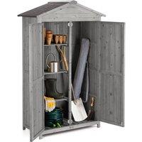 Christow Small Garden Shed Slim Double Door Outdoor Storage with Three Shelves in Grey