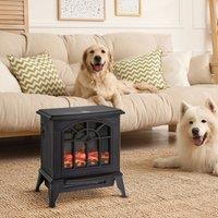 HOMCOM Electric Fireplace Heater Black Stove w/ LED Flame Effect Freestanding Black