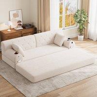 Matteo Beige 3-Seater Corduroy Sleeper Sofa, High Back, Storage, Cupholders