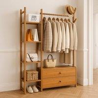 Modcraft Heavy Duty Clothes Rail with Drawers & Hooks - Bedroom/Entryway in Brown | Size: Large