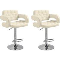 HOMCOM Set of 2 Height Adjustable Barstool with Extra Large Seat, White