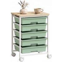 HOMCOM 6-Tier Storage Trolley on Wheels with 5 Pull-Out Drawers in Green