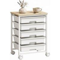 HOMCOM 6-Tier Storage Trolley on Wheels with 5 Pull-Out Drawers in White