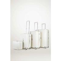 JLY 4 Piece Suitcase Set: Vanity, Carry-On, Medium & Large with Cupholder in Off-White | Size: 4 Pack