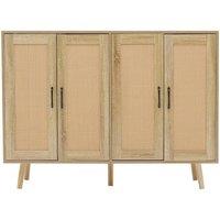 KORVIXA Rustic Buffet Storage Cabinet with Rattan-Look Doors in Light Oak | Size: 100 cm x 100 cm