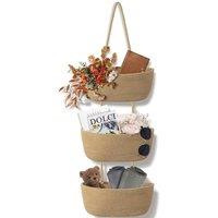 KORVIXA 2PCS 3 Tier Cotton Rope Woven Hanging Basket in Natural | Size: 900mm