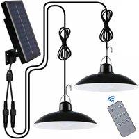 KORVIXA 2PCS 2 Head LED Solar Pendant Hanging Light Panel in Black