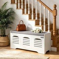 KORVIXA 3Door Shoe Storage Bench Cushion Seat in Warm White | Size: 100 cm x 100 cm