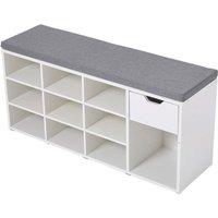 KORVIXA Wooden Shoe Bench Shoe Cabinet Cushion Seat in White | Size: 900mm