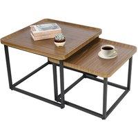 KORVIXA Industrial Square Coffee Table Nest Wood End Table in Brown | Size: 100 cm x 100 cm
