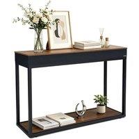 KORVIXA Console Table with Bluetooth Speaker LED Light in Brown | Size: 100 cm x 100 cm