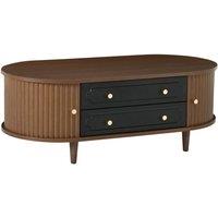 KORVIXA Coffee Table with Curved Tambour Doors 2 Drawers in Brown | Size: 100 cm x 100 cm