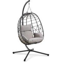 NESTLUNE Hanging Egg Chair, Grey Rattan Folding Swing Chair | Size: 100 cm x 15 cm