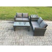 Fimous 4 Pieces Garden Furniture Sets Poly Rattan Outdoor Patio Furniture PE Wicker Furniture Set with Loveseat & Table in Dark Grey