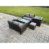 Fimous 6 Pieces Garden Furniture Sets Poly Rattan Outdoor Patio Furniture PE Wicker Furniture Set with Side Table 2 Small Footstool in Dark Grey