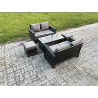 Fimous 5 Pieces Garden Furniture Sets Poly Rattan Outdoor Patio Furniture Set with 2 Small Footstool Loveseat & Table in Dark Grey