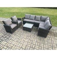 Fimous Rattan Garden Furniture Set Outdoor Lounge Corner Sofa Set With Square Coffee Table 2 Chairs 8 Seater Dark Grey Mixed