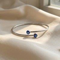 Harfi Women's Turkish Blue Evil Eye Minimalist Sterling Silver Bangle