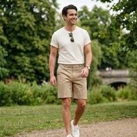 MyShoeStore Men's Mens Poly Cotton Walking Shorts Active Waist Summer Wear in Beige | Size: 34