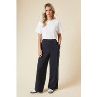 Dorothy Perkins Women's Petite Button Tailored Wide Leg Trouser in Navy | Size: 16