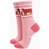 Sock Talk Women's Highland Cow & Calf Bamboo Socks in Pink | Size: 3-7